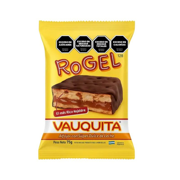 Alfajor Vauquita Rogel cuadrado masa hojaldrada chocolate semiamargo dulce de leche